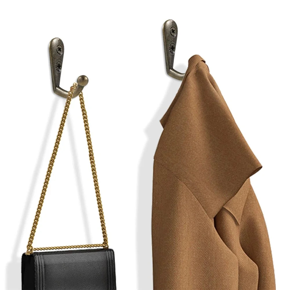 5Pcs Retro Zinc Alloy Hook Wall Door Mount Hooks Home Coat Bag Hat Key Hanging Hook with 2 Screw Holes - Bronze - 2