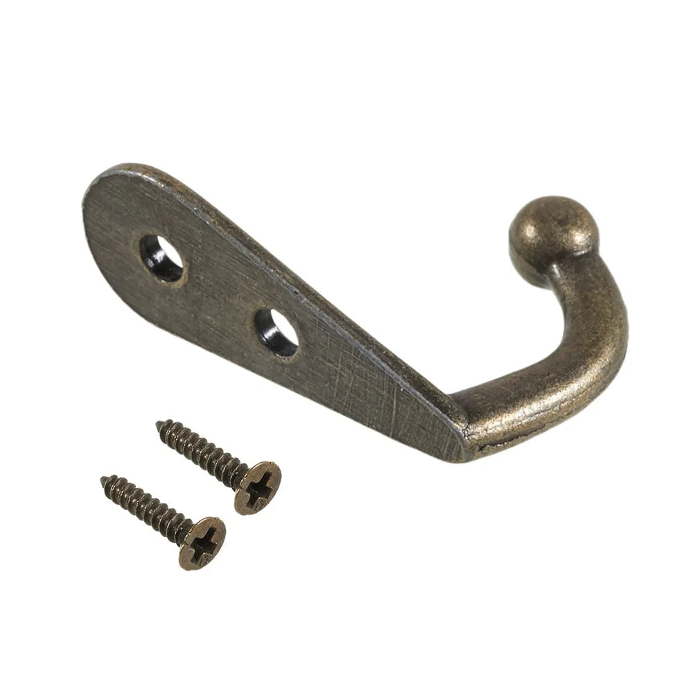5Pcs Retro Zinc Alloy Hook Wall Door Mount Hooks Home Coat Bag Hat Key Hanging Hook with 2 Screw Holes - Bronze - 5