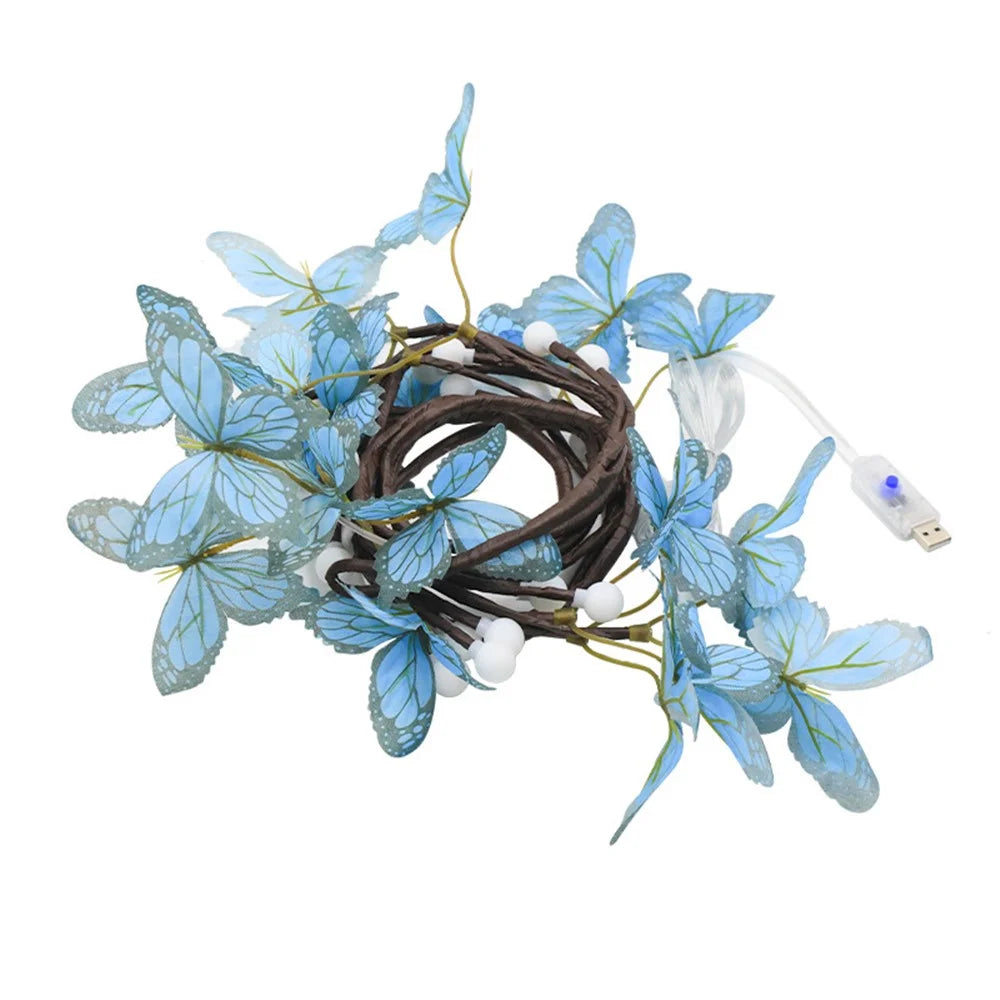 1.6m 36-Light USB Powered Blue Butterfly Rattan Strip Light Indoor Wall Decoration Atmosphere Lamp, 8 Modes with Remote Control - 1