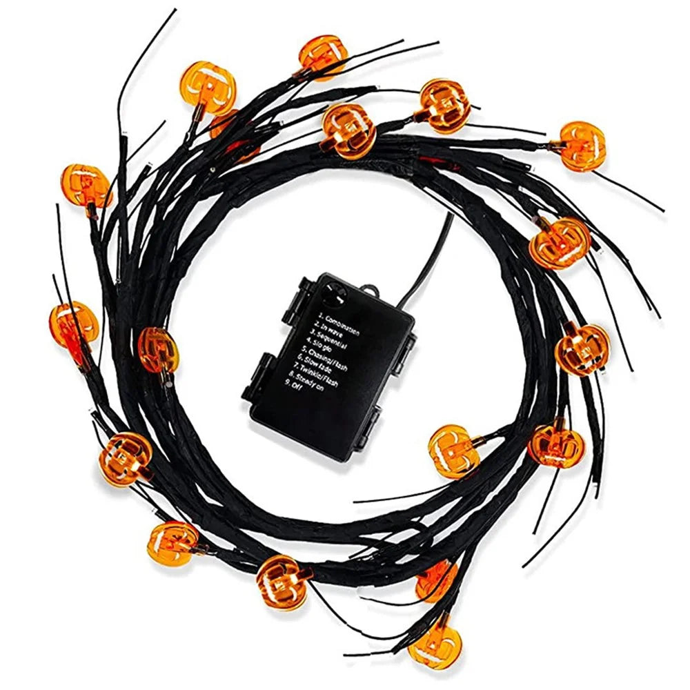 Halloween Garland Lights 1.8m 54 LED 8 Modes Pumpkin Bat Spider Willow Vine Twig Lights Gift - Pumpkin  /  Warm Light - 2