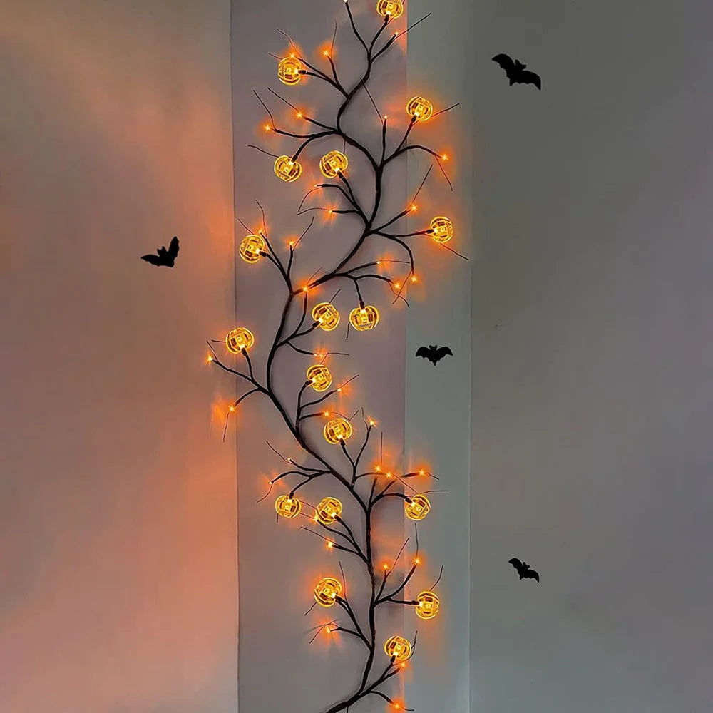 Halloween Garland Lights 1.8m 54 LED 8 Modes Pumpkin Bat Spider Willow Vine Twig Lights Gift - Pumpkin  /  Warm Light - 3