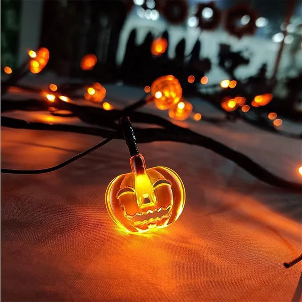 Halloween Garland Lights 1.8m 54 LED 8 Modes Pumpkin Bat Spider Willow Vine Twig Lights Gift - Pumpkin  /  Warm Light - 4