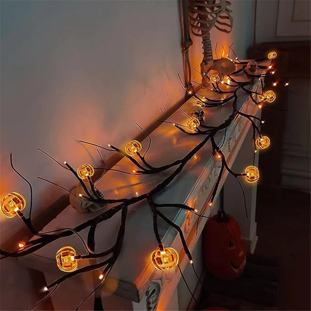 Halloween Garland Lights 1.8m 54 LED 8 Modes Pumpkin Bat Spider Willow Vine Twig Lights Gift - Pumpkin  /  Warm Light - 6