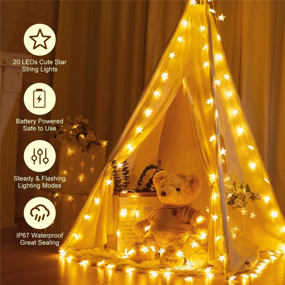 3m 20-LED Star Design String Light Outdoor Home Festival Decorative Ambient Light, Battery Box Powered - 2