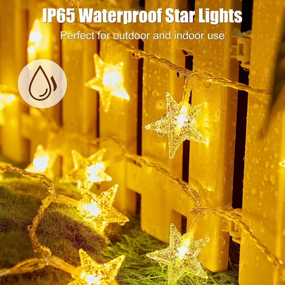 3m 20-LED Star Design String Light Outdoor Home Festival Decorative Ambient Light, Battery Box Powered - 3