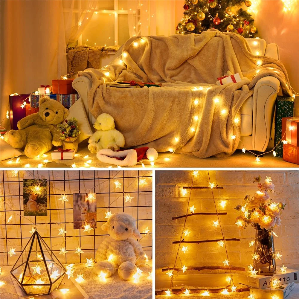 3m 20-LED Star Design String Light Outdoor Home Festival Decorative Ambient Light, Battery Box Powered - 5