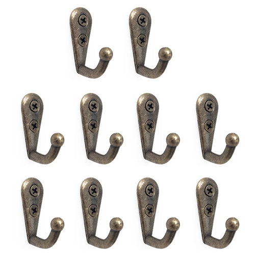 10Pcs Wall Mounted Retro Zinc Alloy Hook Door Back Hooks Home Towel Coat Bag Hat Key Hanger Rack with 2 Screw Holes - Bronze - 1