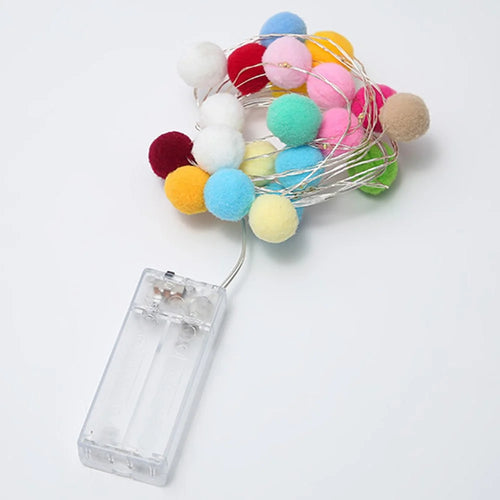 2m 20 LED Cotton Ball String Light Fairy Lights Battery Powered Festival Gift Party Decor - White Light / Mixed Color - 1