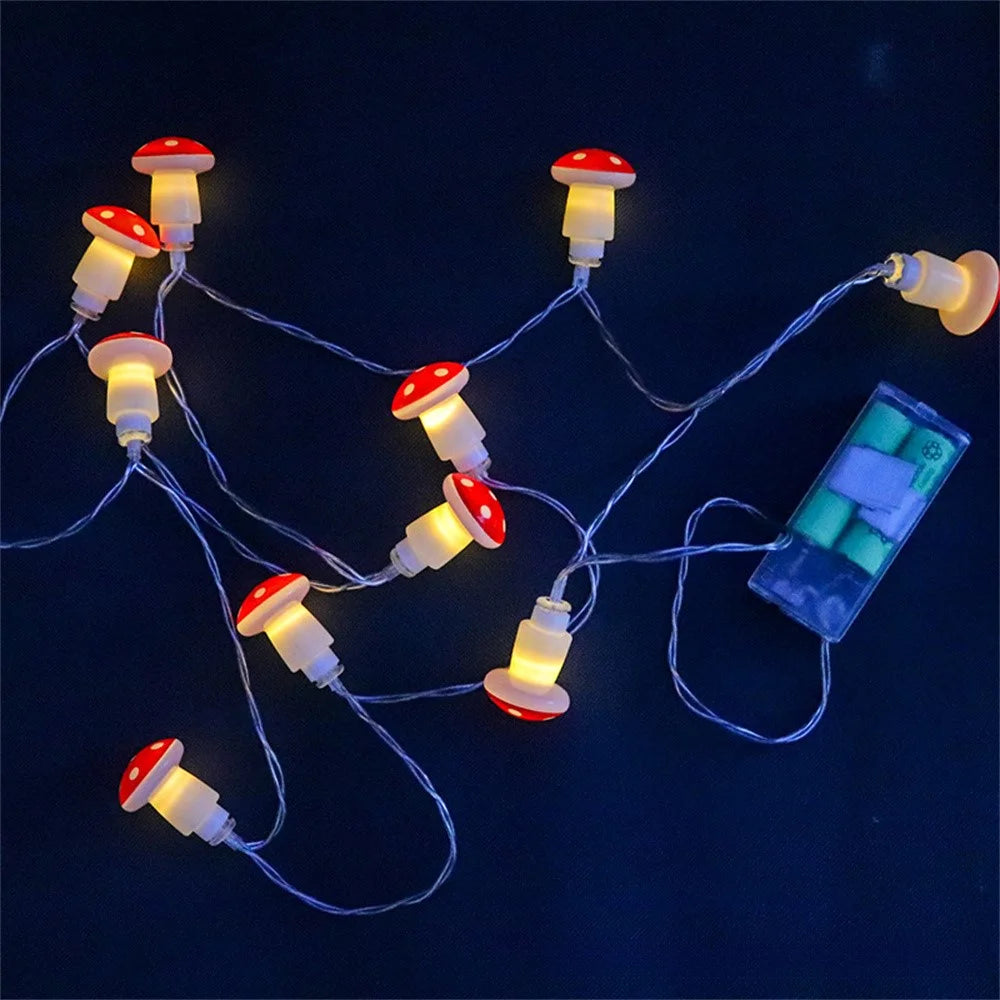 1.5m 10 LED Mushroom Decor Fairy Lights Battery Operated String Lights Gifts - Warm White - 6