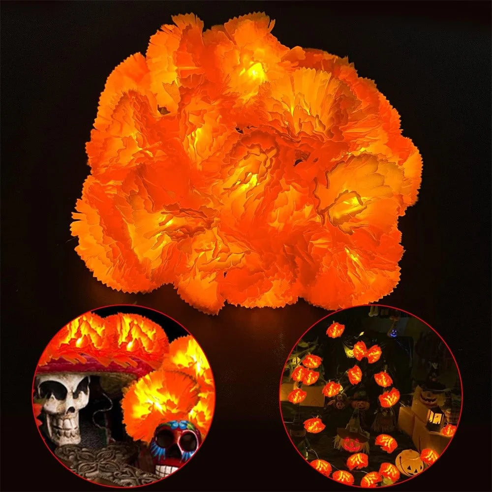 1.5m 10 LED Dahlia Fairy Lights Battery Operated String Lights Halloween Gift Cemetery Decor - 3