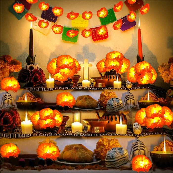 3m 20 LED Dahlia Fairy Lights Battery Operated String Lights Halloween Gift Cemetery Decor - 6