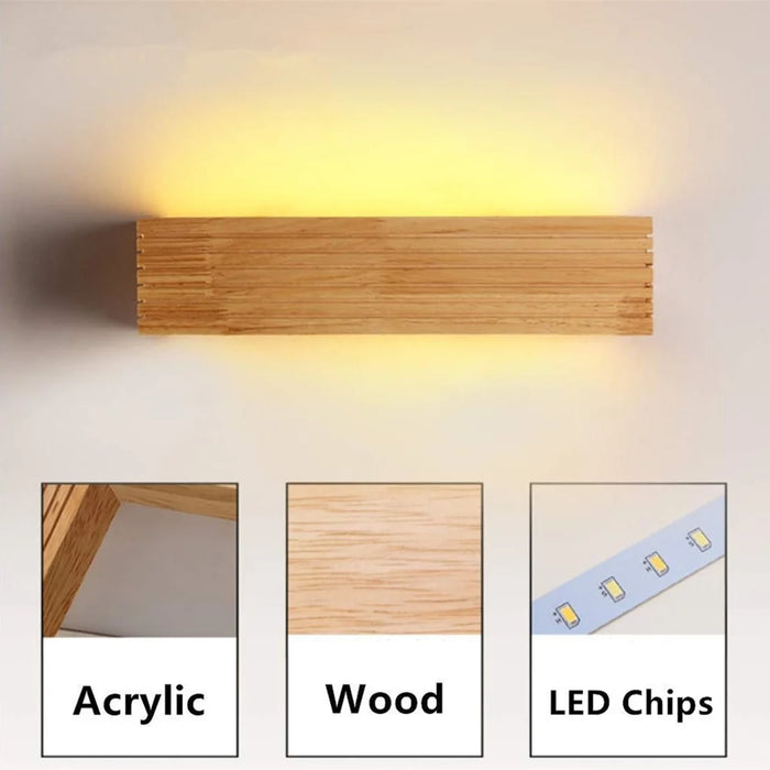 55cm LED Solid Wood Wall Light Bedroom Bedside Bathroom Corridor Wall Lamp, Warm Light - 4