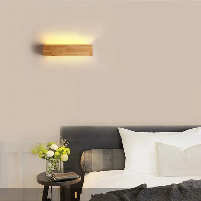 55cm LED Solid Wood Wall Light Bedroom Bedside Bathroom Corridor Wall Lamp, Warm Light - 6