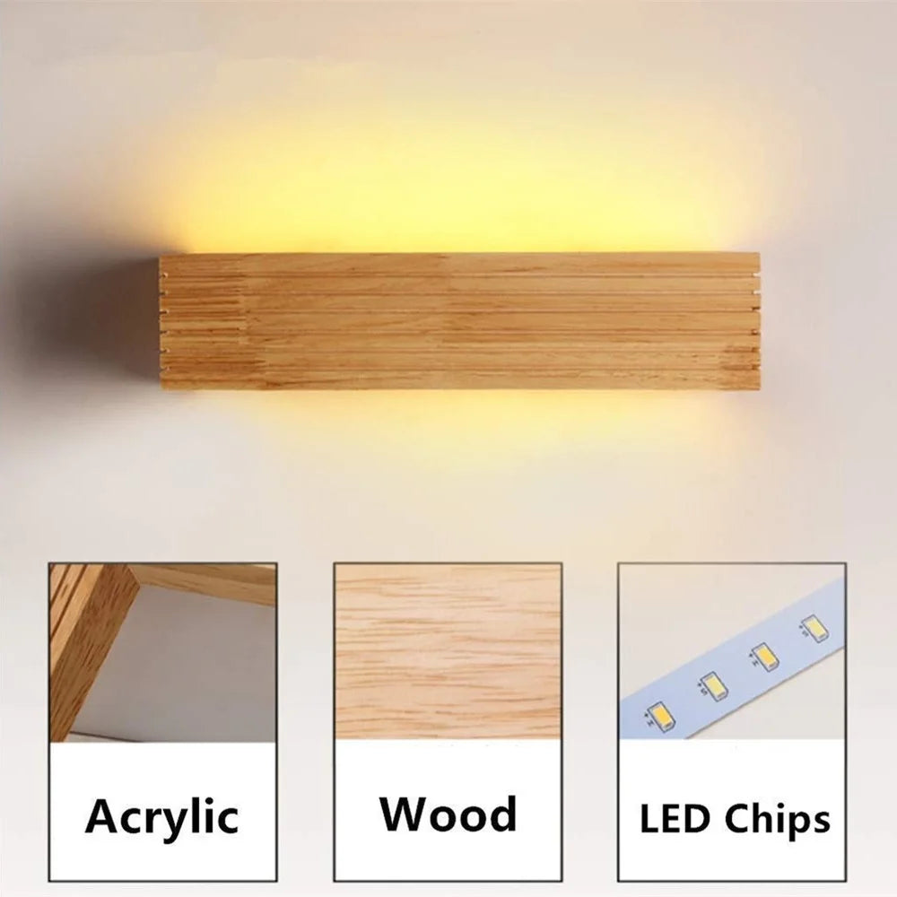 45cm LED Solid Wood Wall Light Bedroom Bedside Bathroom Corridor Wall Lamp, Warm Light - 4