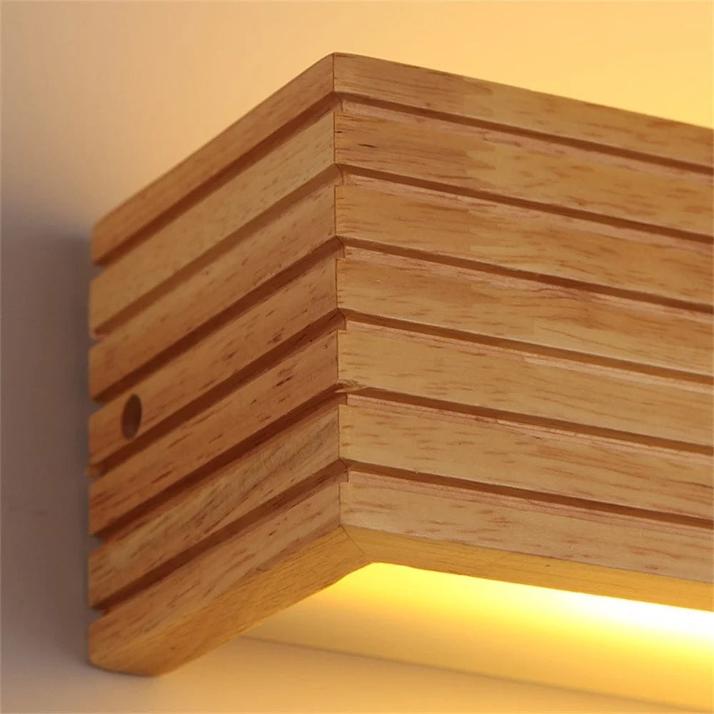 45cm LED Solid Wood Wall Light Bedroom Bedside Bathroom Corridor Wall Lamp, Warm Light - 5