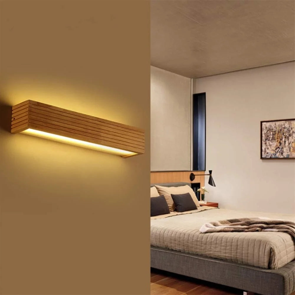 45cm LED Solid Wood Wall Light Bedroom Bedside Bathroom Corridor Wall Lamp, Warm Light - 7