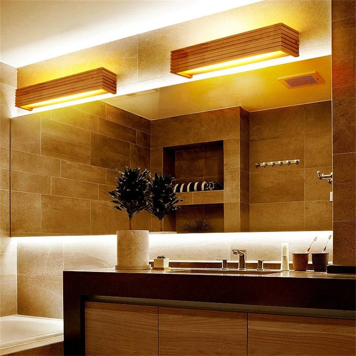 35cm LED Solid Wood Wall Light Bedroom Bedside Bathroom Corridor Wall Lamp, Warm Light - 2