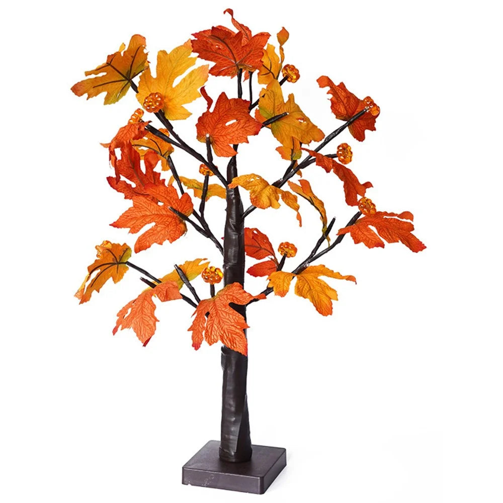 Pumpkins Fake Fall Lighted Maple Tree 24 Leds Lights Thanksgiving Decoration Artificial Tree Lights - 1