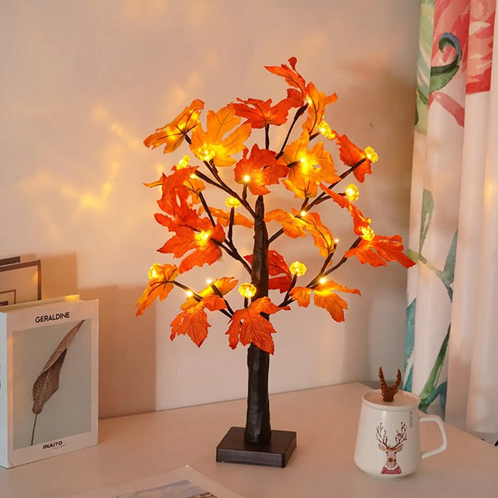 Pumpkins Fake Fall Lighted Maple Tree 24 Leds Lights Thanksgiving Decoration Artificial Tree Lights - 2