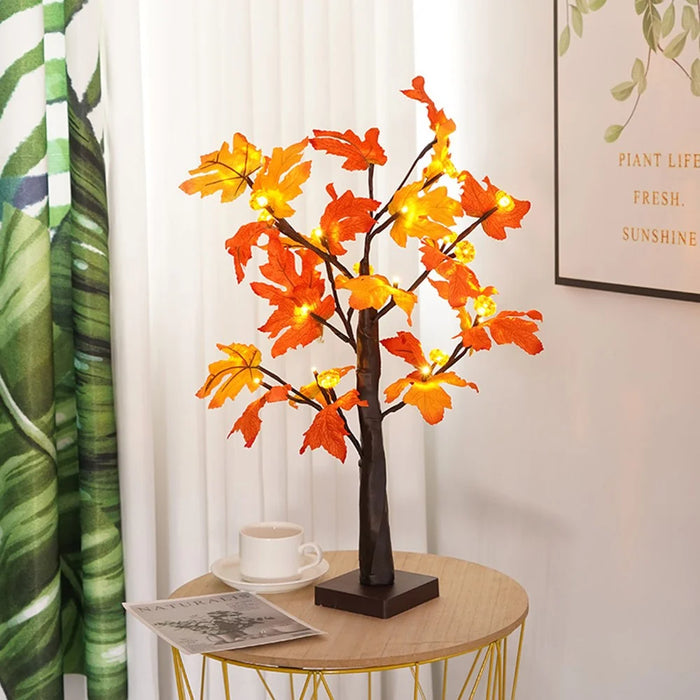 Pumpkins Fake Fall Lighted Maple Tree 24 Leds Lights Thanksgiving Decoration Artificial Tree Lights - 3