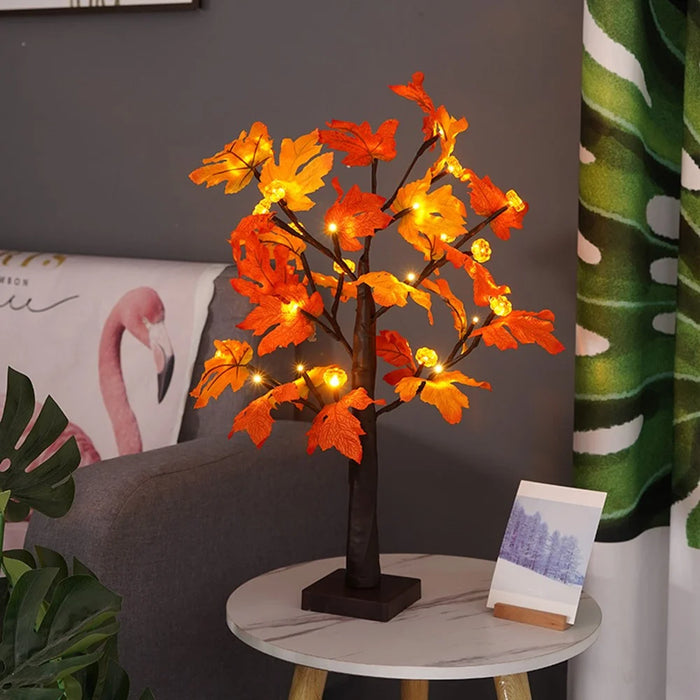 Pumpkins Fake Fall Lighted Maple Tree 24 Leds Lights Thanksgiving Decoration Artificial Tree Lights - 4