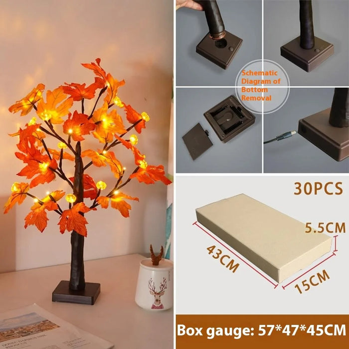 Pumpkins Fake Fall Lighted Maple Tree 24 Leds Lights Thanksgiving Decoration Artificial Tree Lights - 7