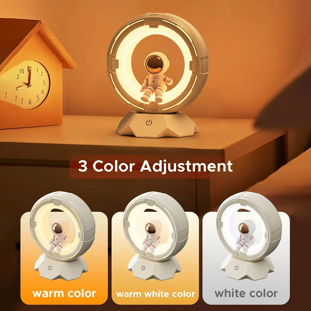 Astronaut Night Light for Kids USB Rechargeable LED Eye-Care Bedside Lamp with 3 Colors - Pink - 3