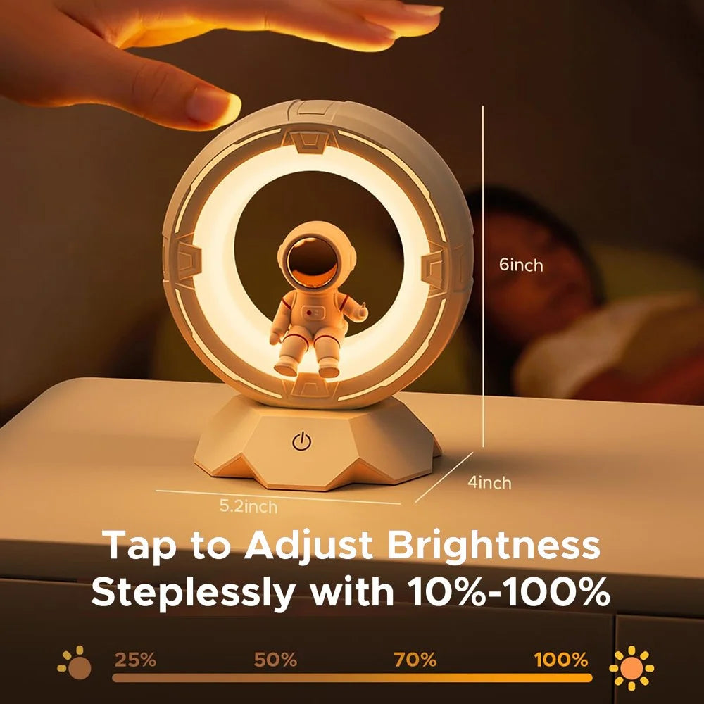Astronaut Night Light for Kids USB Rechargeable LED Eye-Care Bedside Lamp with 3 Colors - Pink - 4
