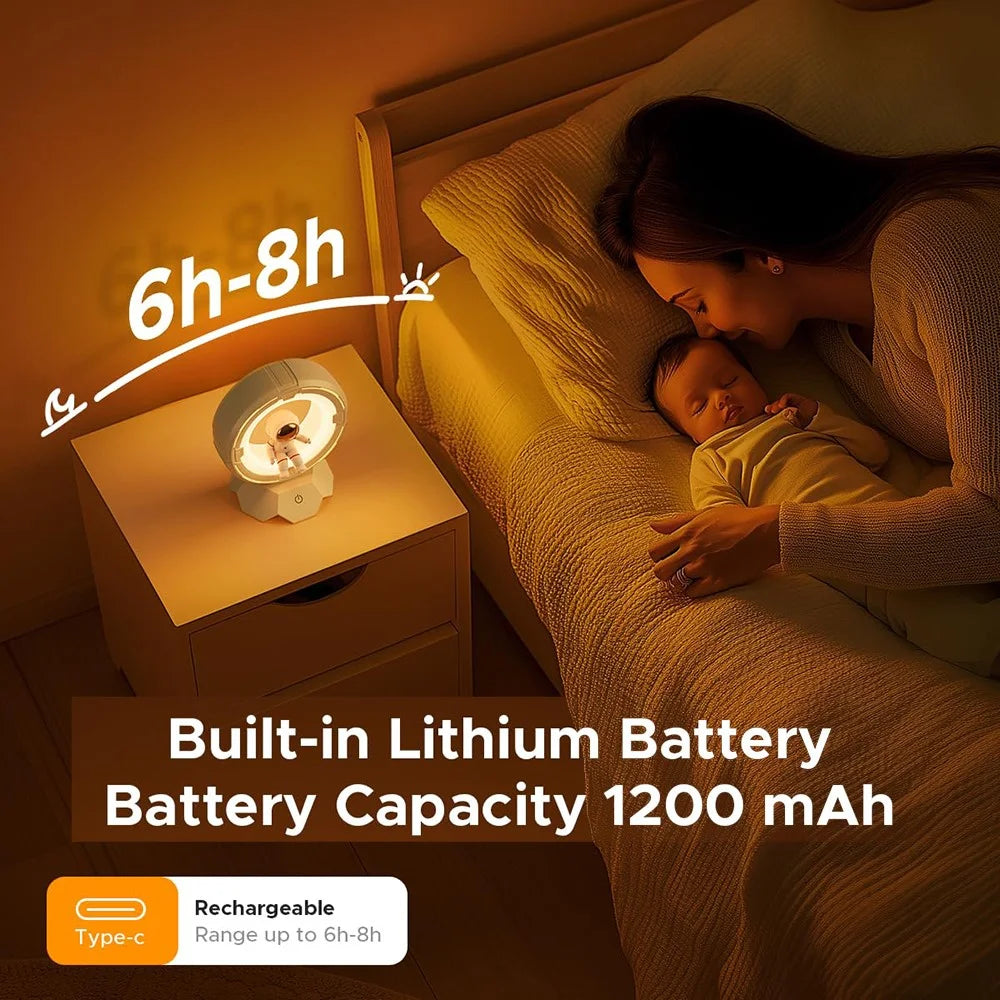 Astronaut Night Light for Kids USB Rechargeable LED Eye-Care Bedside Lamp with 3 Colors - Pink - 5