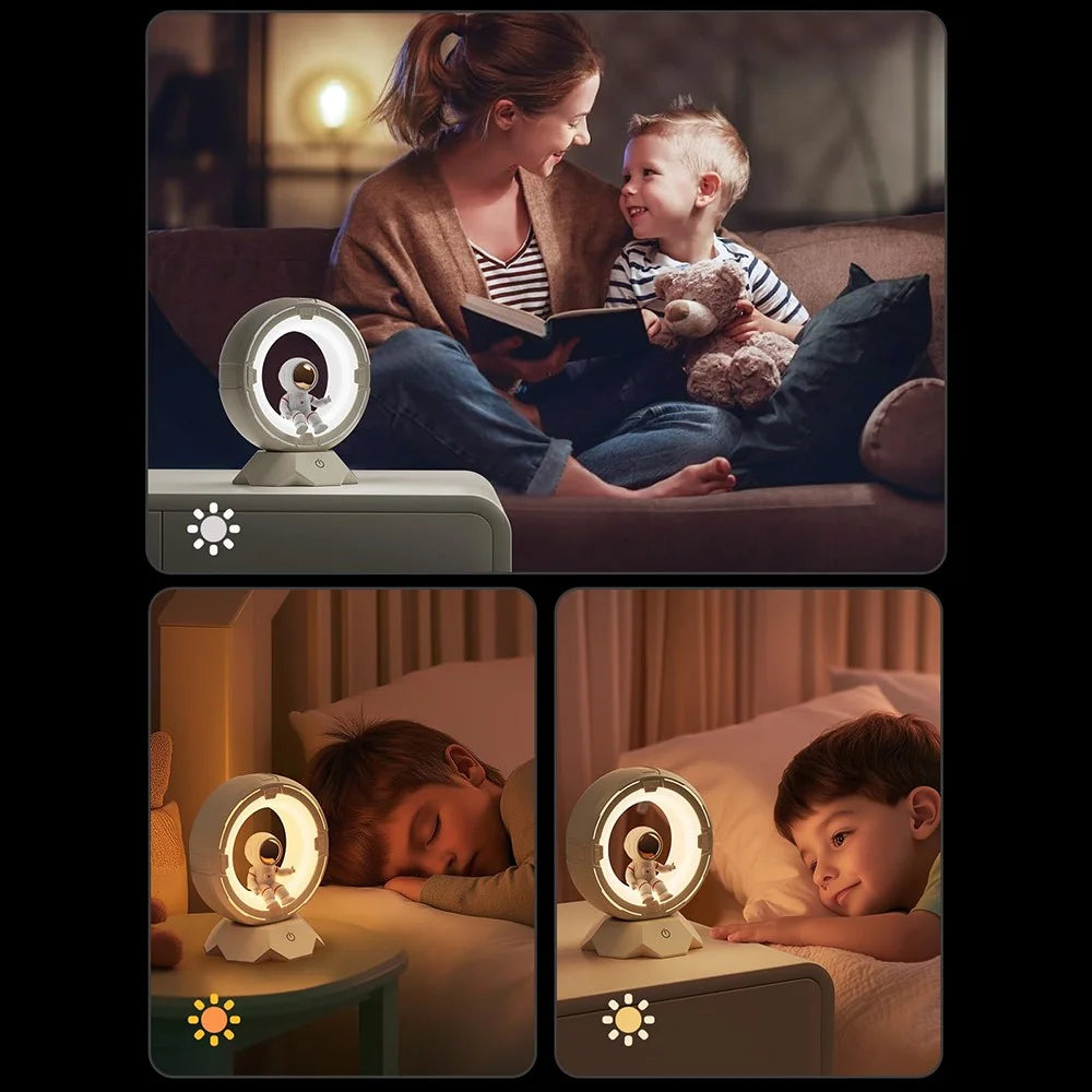 Astronaut Night Light for Kids USB Rechargeable LED Eye-Care Bedside Lamp with 3 Colors - Pink - 6