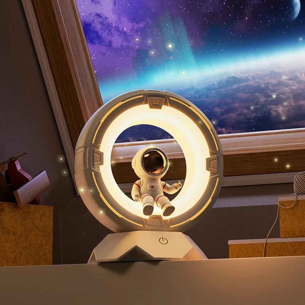 Astronaut Night Light for Kids USB Rechargeable LED Eye-Care Bedside Lamp with 3 Colors - Pink - 7