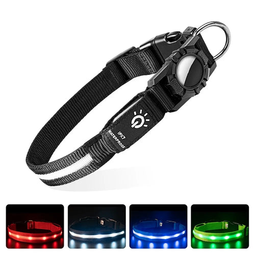 LED Light Nylon Pet Dog Neck Collar Gift with Protective Cover for AirTag Tracker (CE Certified) - White Light / S - 1