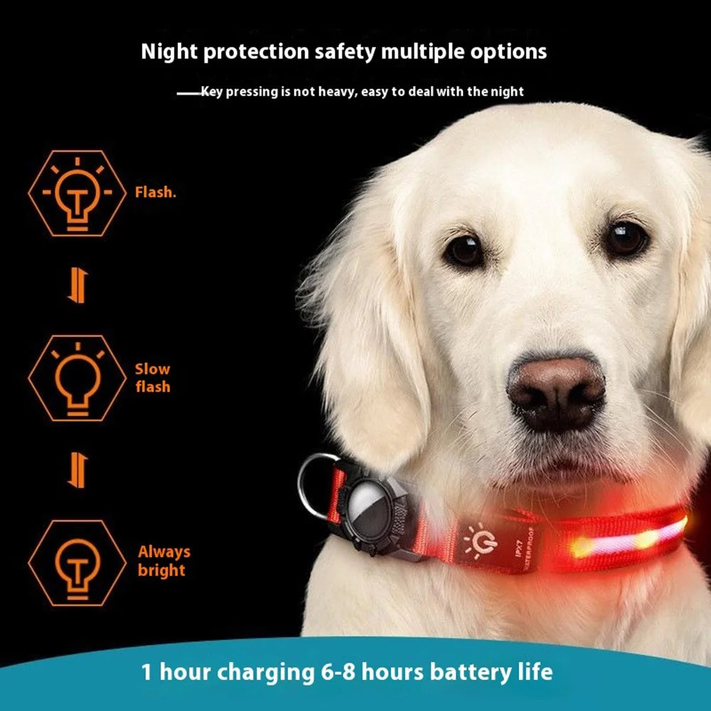 LED Light Nylon Pet Dog Neck Collar Gift with Protective Cover for AirTag Tracker (CE Certified) - White Light / S - 4