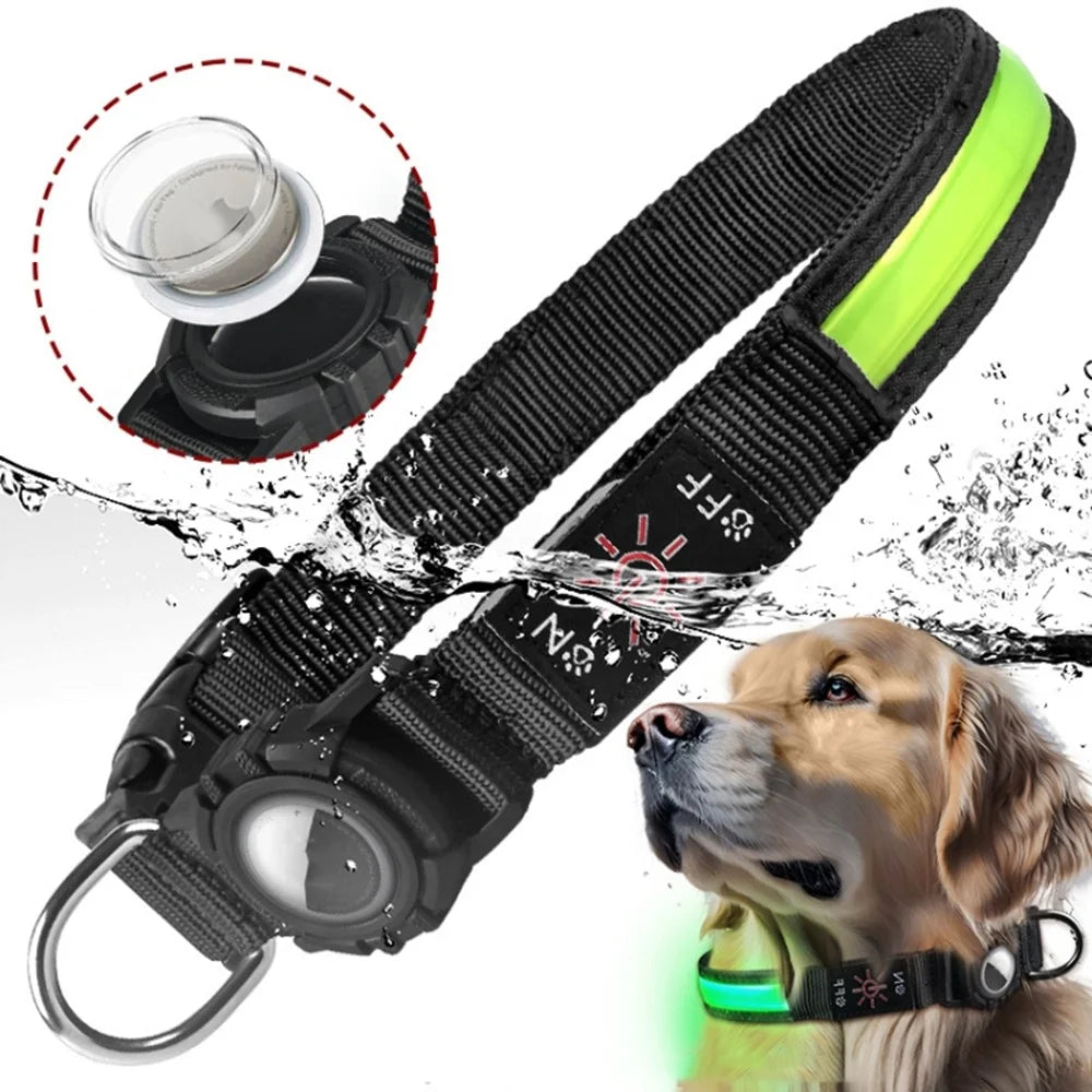 LED Light Nylon Pet Dog Neck Collar Gift with Protective Cover for AirTag Tracker (CE Certified) - White Light / S - 5