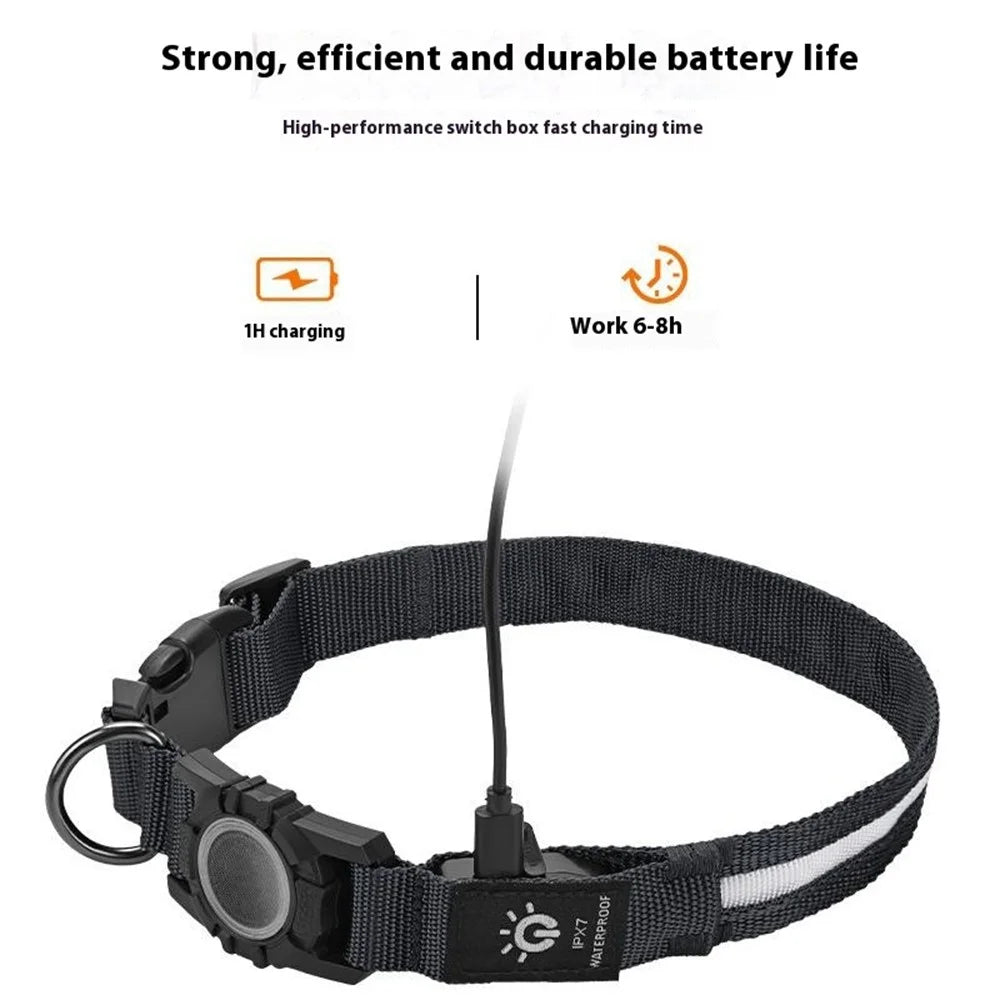 LED Light Nylon Pet Dog Neck Collar Gift with Protective Cover for AirTag Tracker (CE Certified) - White Light / S - 6