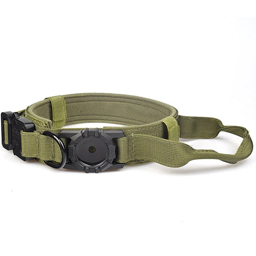 Tactical Dog Collar Nylon Adjustable Pet Collar Gift with Control Handle and Protective Cover for AirTag - Army Green / S - 1