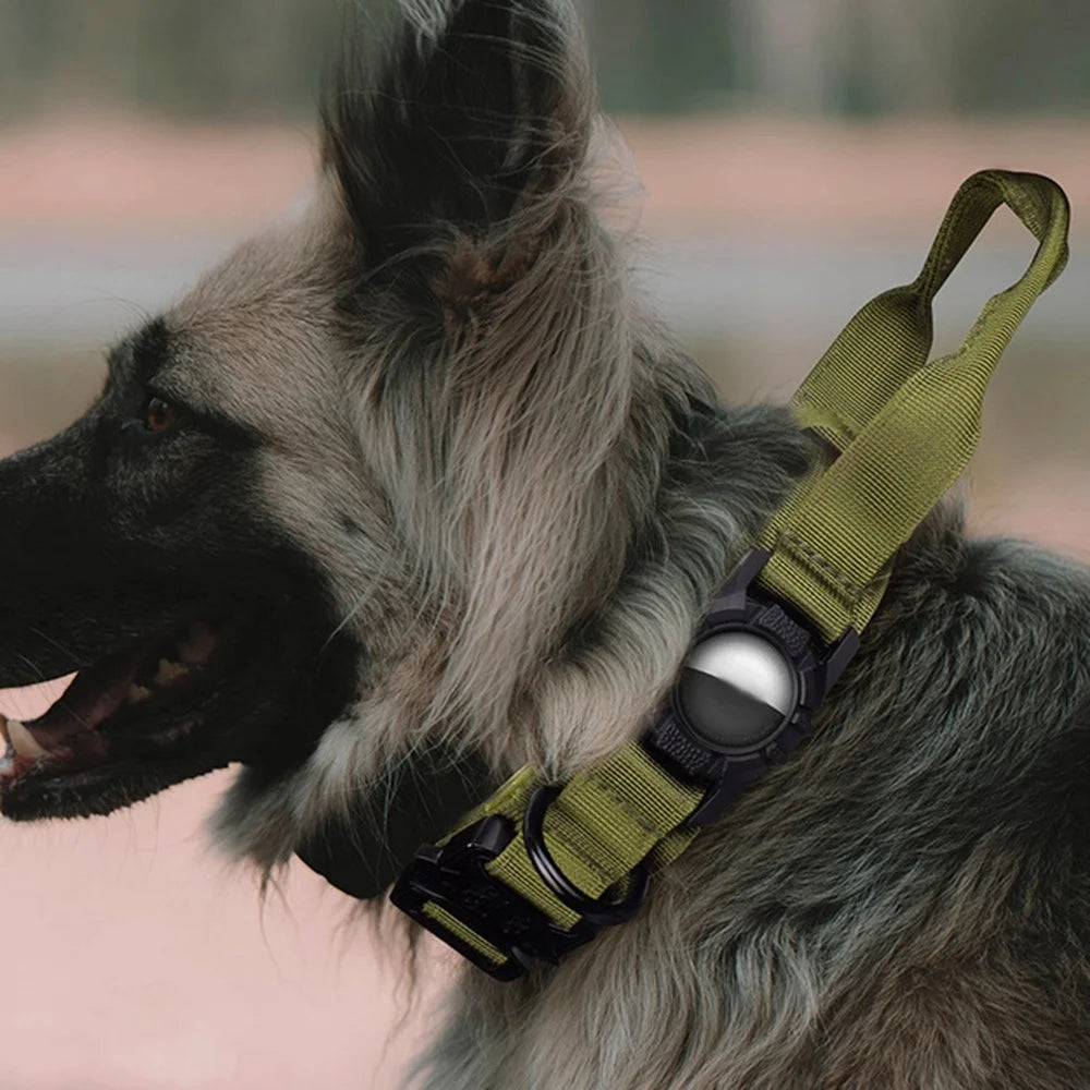 Tactical Dog Collar Nylon Adjustable Pet Collar Gift with Control Handle and Protective Cover for AirTag - Army Green / S - 3