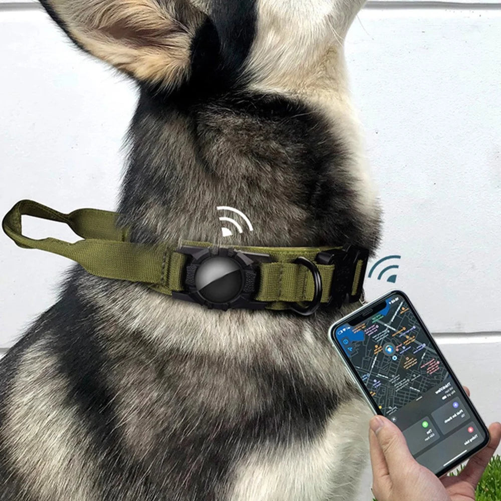 Tactical Dog Collar Nylon Adjustable Pet Collar Gift with Control Handle and Protective Cover for AirTag - Army Green / S - 4