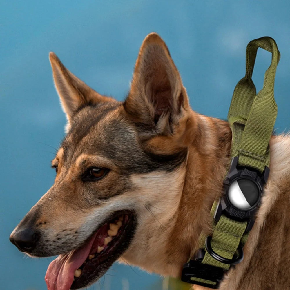 Tactical Dog Collar Nylon Adjustable Pet Collar Gift with Control Handle and Protective Cover for AirTag - Army Green / S - 5