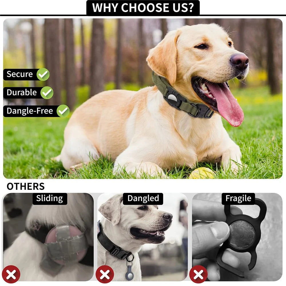 Tactical Dog Collar Nylon Adjustable Pet Collar Gift with Control Handle and Protective Cover for AirTag - Army Green / S - 6