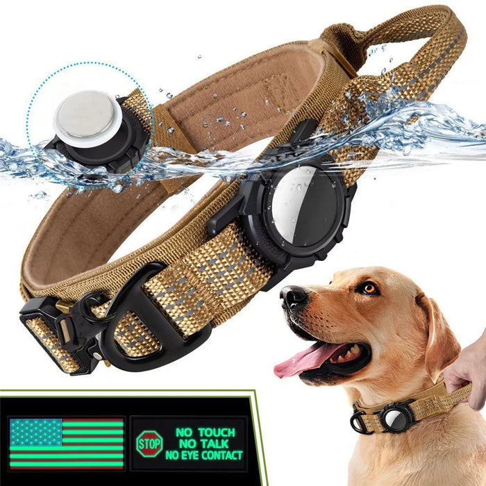 Dog Collar Nylon Adjustable Pet Collar Gift with Waterproof Protective Cover for AirTag - Camel / M - 4