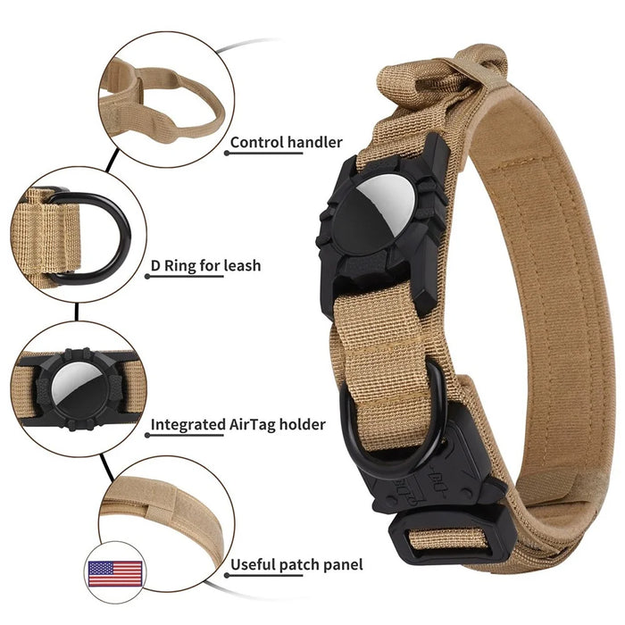 Dog Collar Nylon Adjustable Pet Collar Gift with Waterproof Protective Cover for AirTag - Camel / M - 5