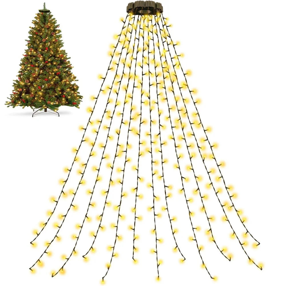 3m 400-Light Christmas Tree Decor Lamp Waterfall Hanging Christmas Gift LED Light Strings, EU Plug - Warm White Light - 1