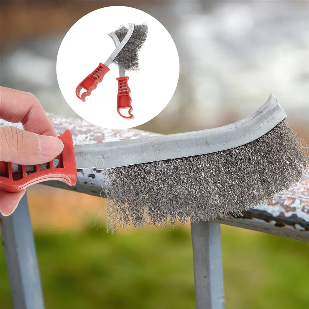 Non-Slip Grip Stainless Steel Wire Brush for Metal Rust Removal Cleaning Deburring Tool - 6
