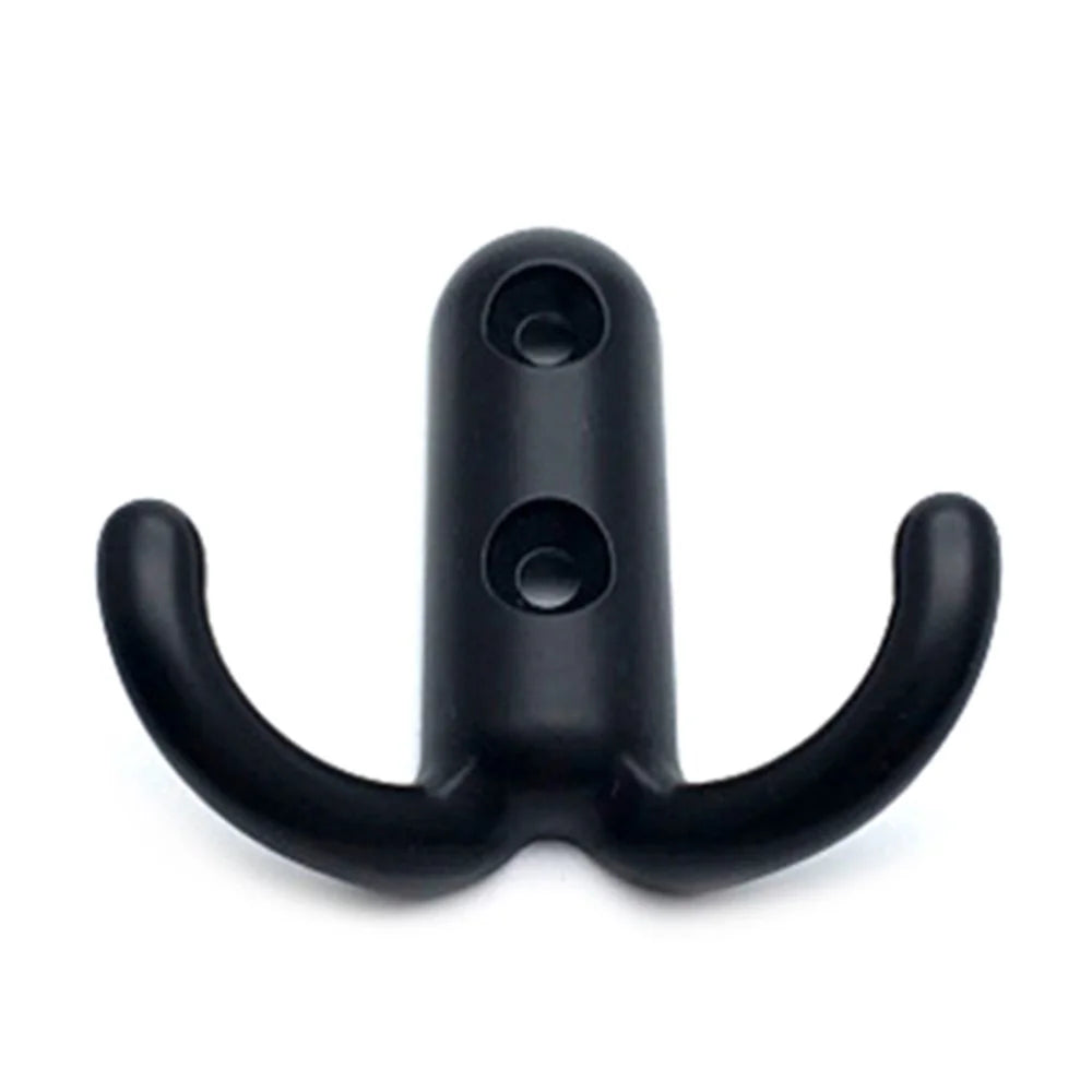81004 Dual-Hook Zinc Alloy Wall Door Mount Hanging Hook Kids Room Clothes Hat Hanger Hook with 2 Screw Holes - Matte Black - 1