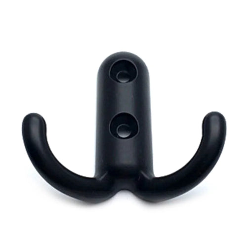 81004 Dual-Hook Zinc Alloy Wall Door Mount Hanging Hook Kids Room Clothes Hat Hanger Hook with 2 Screw Holes - Matte Black - 1