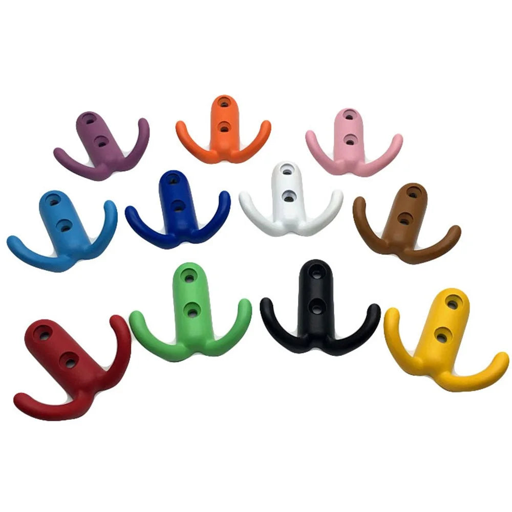 81004 Dual-Hook Zinc Alloy Wall Door Mount Hanging Hook Kids Room Clothes Hat Hanger Hook with 2 Screw Holes - Matte Black - 2