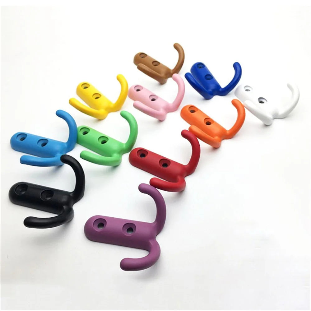 81004 Dual-Hook Zinc Alloy Wall Door Mount Hanging Hook Kids Room Clothes Hat Hanger Hook with 2 Screw Holes - Matte Black - 4