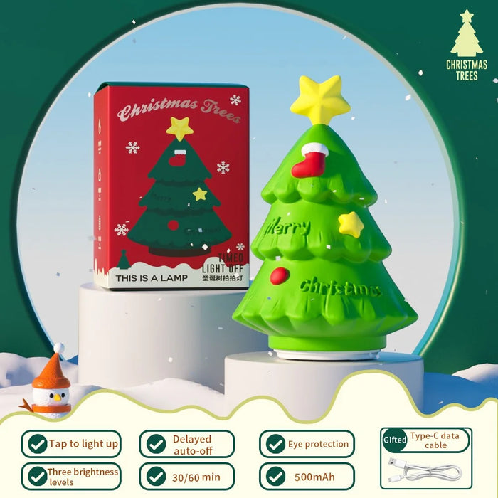 Christmas Tree Tap Light 500mAh Rechargeable Silicone Night Light for Kids Bedroom - 6