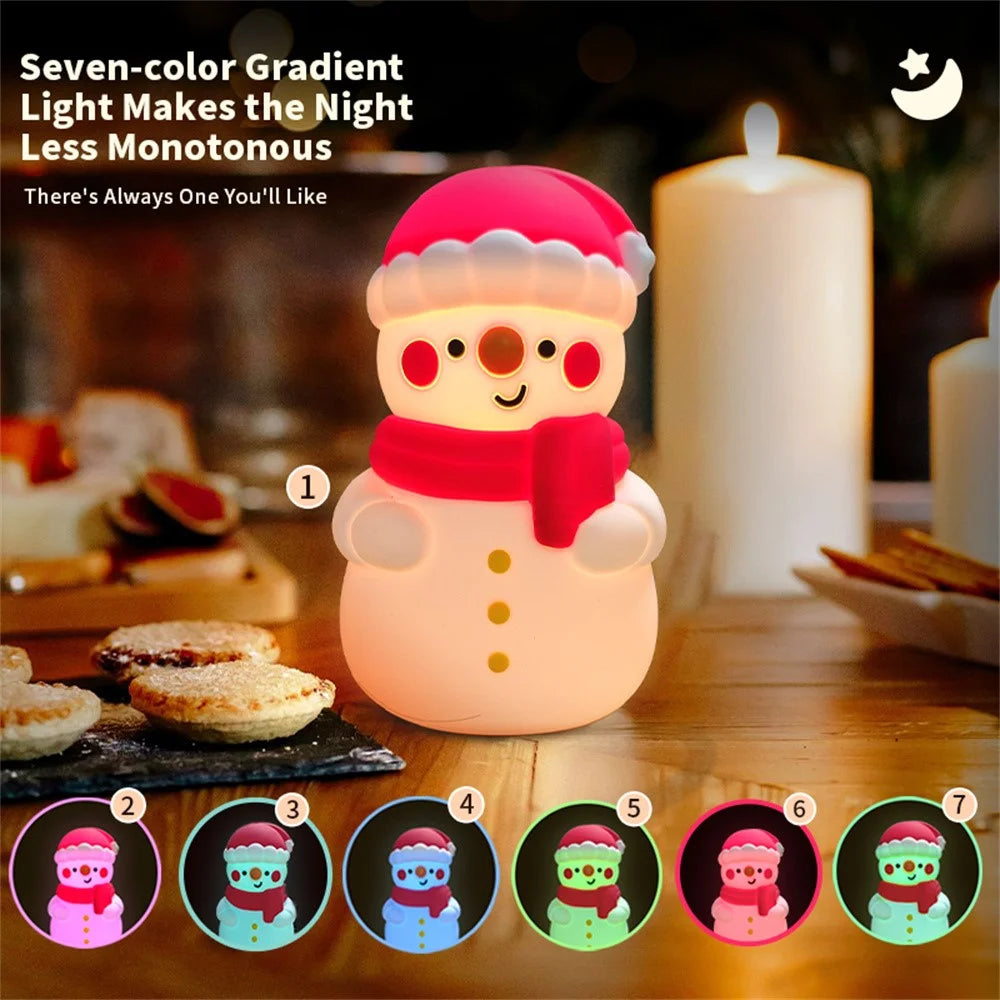 Christmas Snowman Tap Light with 7-Color Ambient Lighting, 500mAh Rechargeable Night Light - 3